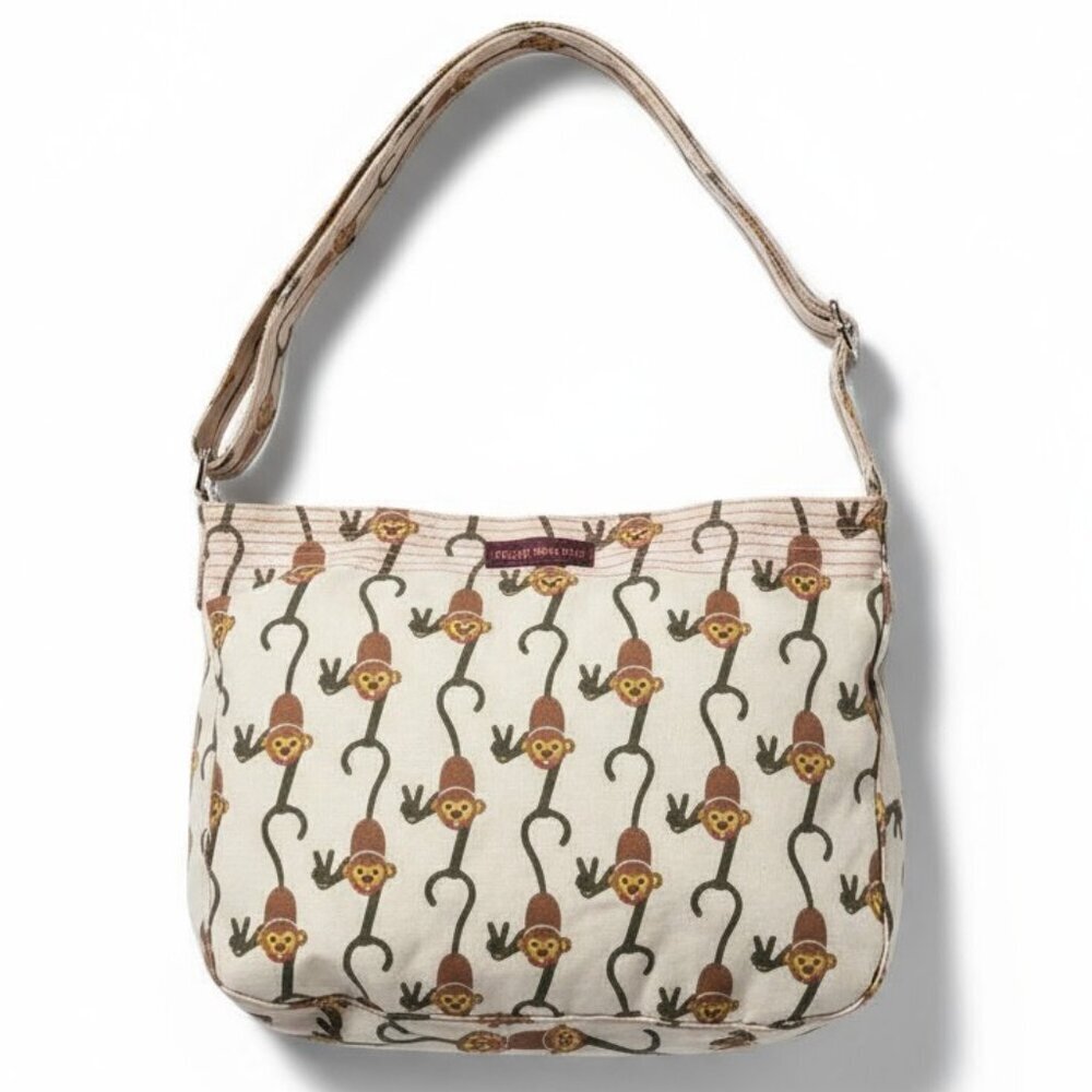 Bungalow 360 Pocketbook Bag Purse Monkeys design Cream Pink Polka Dot Interior